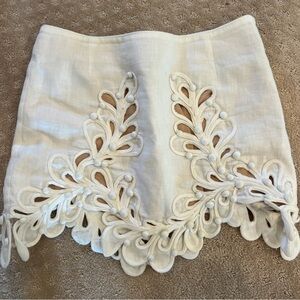 Zimmermann Cream Mini Skirt with Leaf Cutouts
